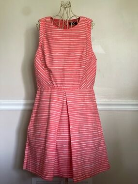 Gap Size 10 Coral and White Striped Sleeveless Fit & Flare Dress